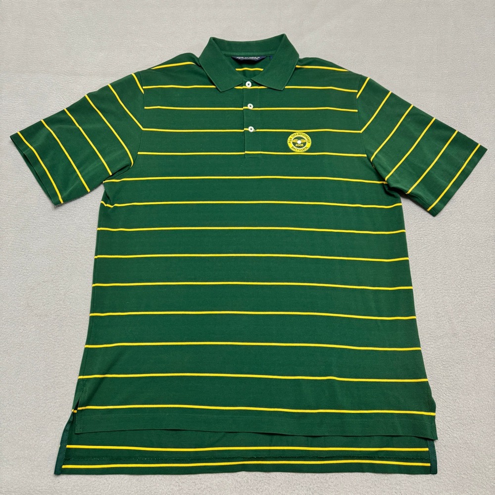 Polo Golf Ralph Lauren Shirt Mens M Green Yellow Stripe 2005 PGA Pima Cotton